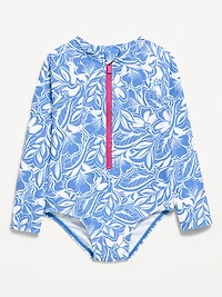 Printed Zip-Front Rashguard One-Piece Swimsuit for Toddler Girls