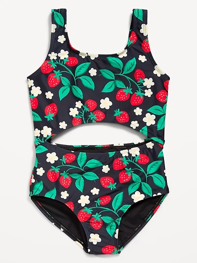 Printed Cutout One-Piece Swimsuit for Girls