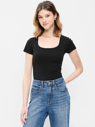 Hug Double-Layer Scoop-Neck Top
