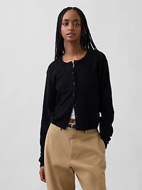 100% Cotton Relaxed Crop Cardigan Sweater