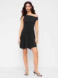 Fit & Flare Asymmetrical Shoulder Mini Dress