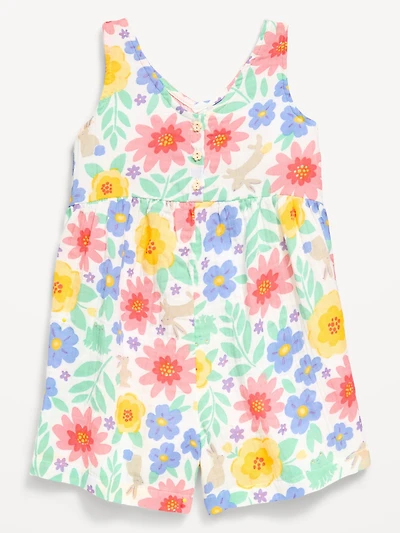 Oversized Sleeveless Double-Weave Romper for Toddler Girls