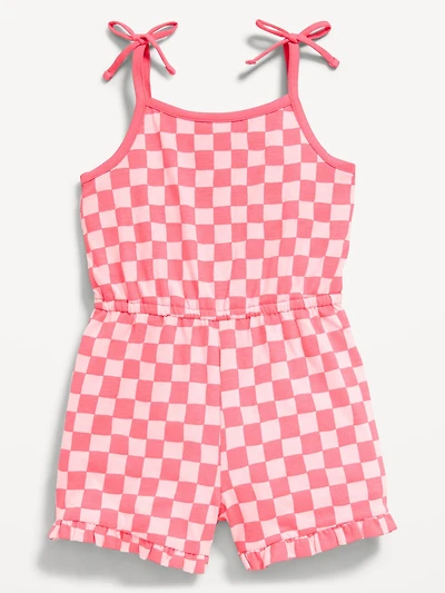 Printed Sleeveless Tie-Bow Romper for Toddler Girls