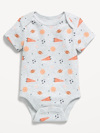 Printed Short-Sleeve Ribbed Unisex Bodysuit for Baby