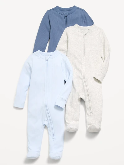 Ribbed 2-Way-Zip Sleep & Play Footed One-Piece 3-Pack for Baby