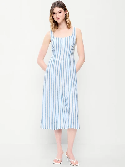 Fit & Flare Sleeveless Linen-Blend Midi Dress