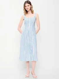 Fit & Flare Sleeveless Linen-Blend Midi Dress