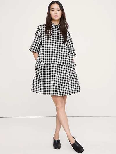 Cotton Poplin Trapeze Mini Shirt Dress