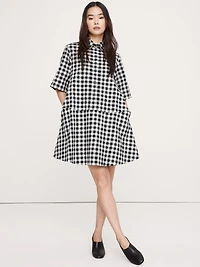 Cotton Poplin Trapeze Mini Shirt Dress