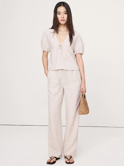 Linen Tie-Front V-Neck Top