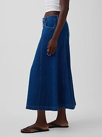 Seamed Denim Button-Front Maxi Skirt