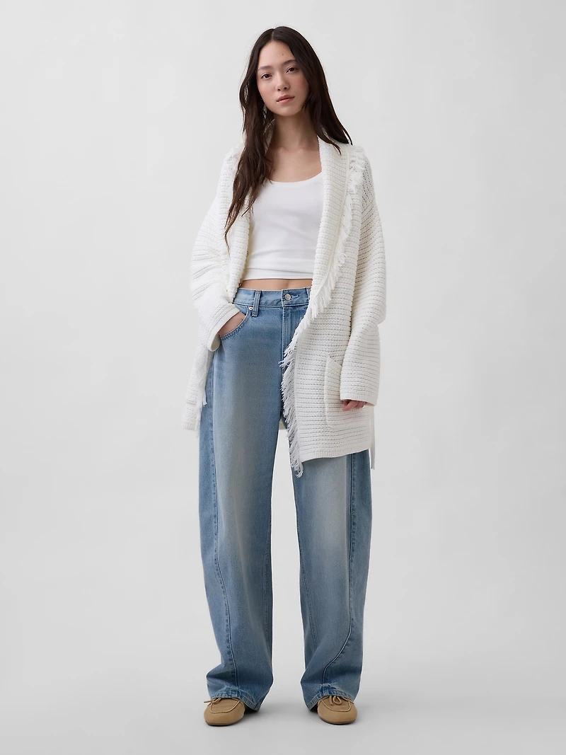 100% Cotton Oversized Fringe Shawl Cardigan