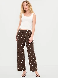 High-Waisted Linen-Blend Straight Ankle Pants