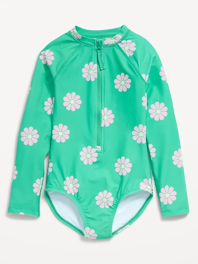 Long-Sleeve Rashguard Swim One-Piece for Girls