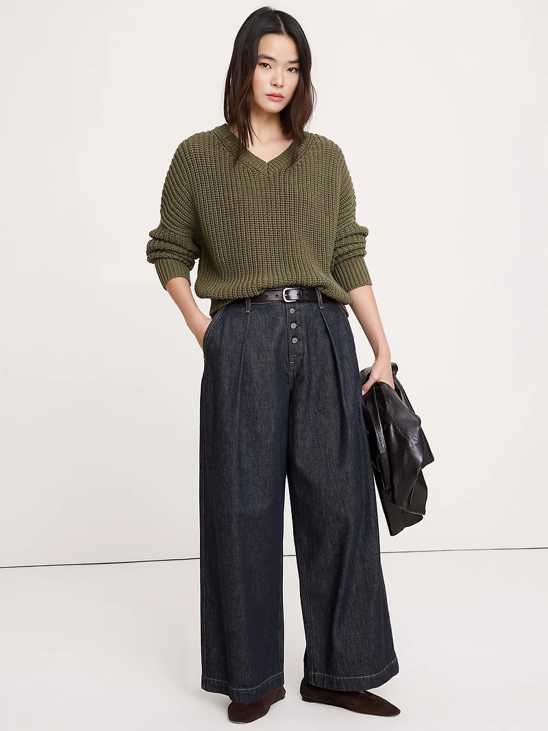 Chunky Cotton V-Neck Sweater