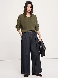 Chunky Cotton V-Neck Sweater