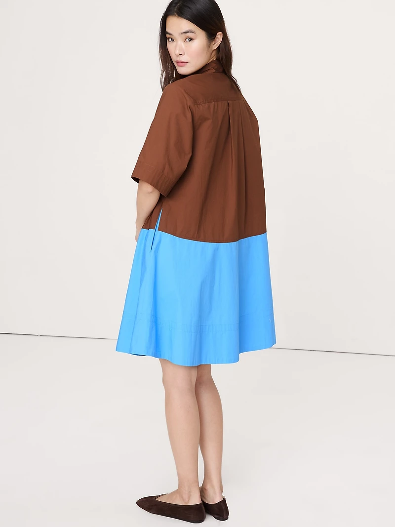 Cotton Poplin Trapeze Mini Shirt Dress