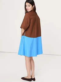 Cotton Poplin Trapeze Mini Shirt Dress