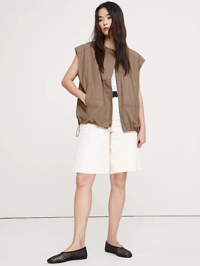 Cotton Poplin Bubble-Hem Top