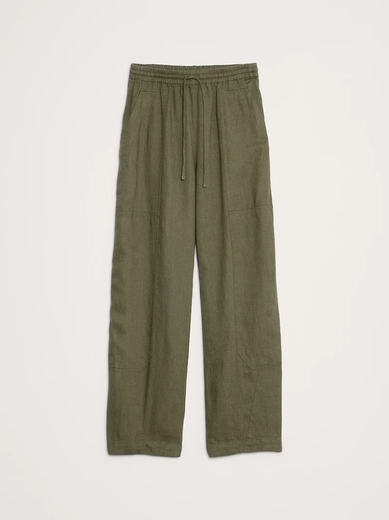 Barrel-Leg Linen Pull-On Pant