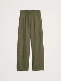 Barrel-Leg Linen Pull-On Pant