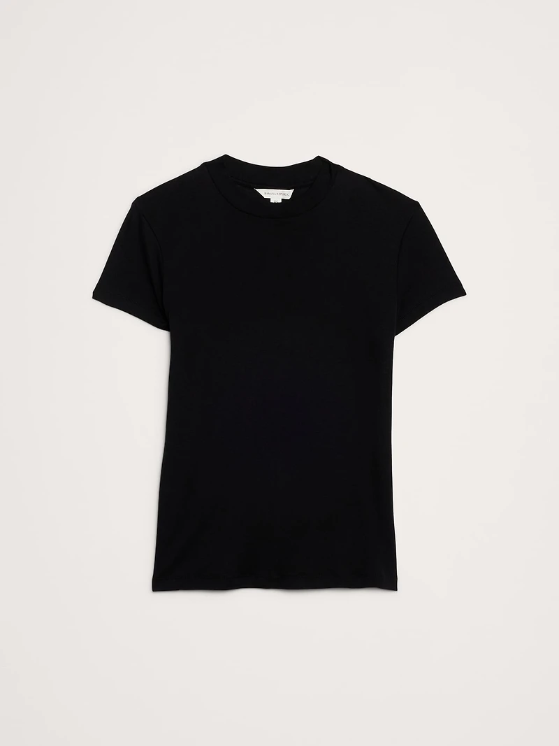Airy Cotton Mock-Neck T-Shirt