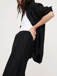 Barrel-Leg Linen Pull-On Pant