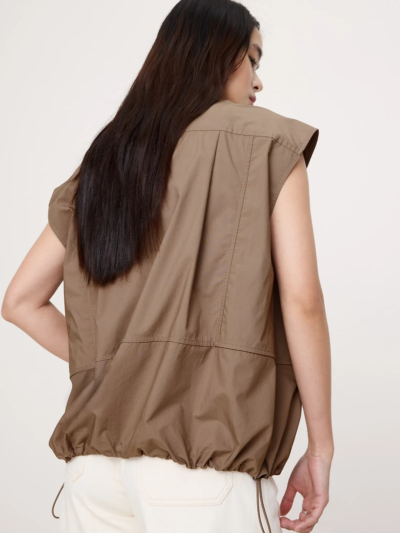 Cotton Poplin Bubble-Hem Top