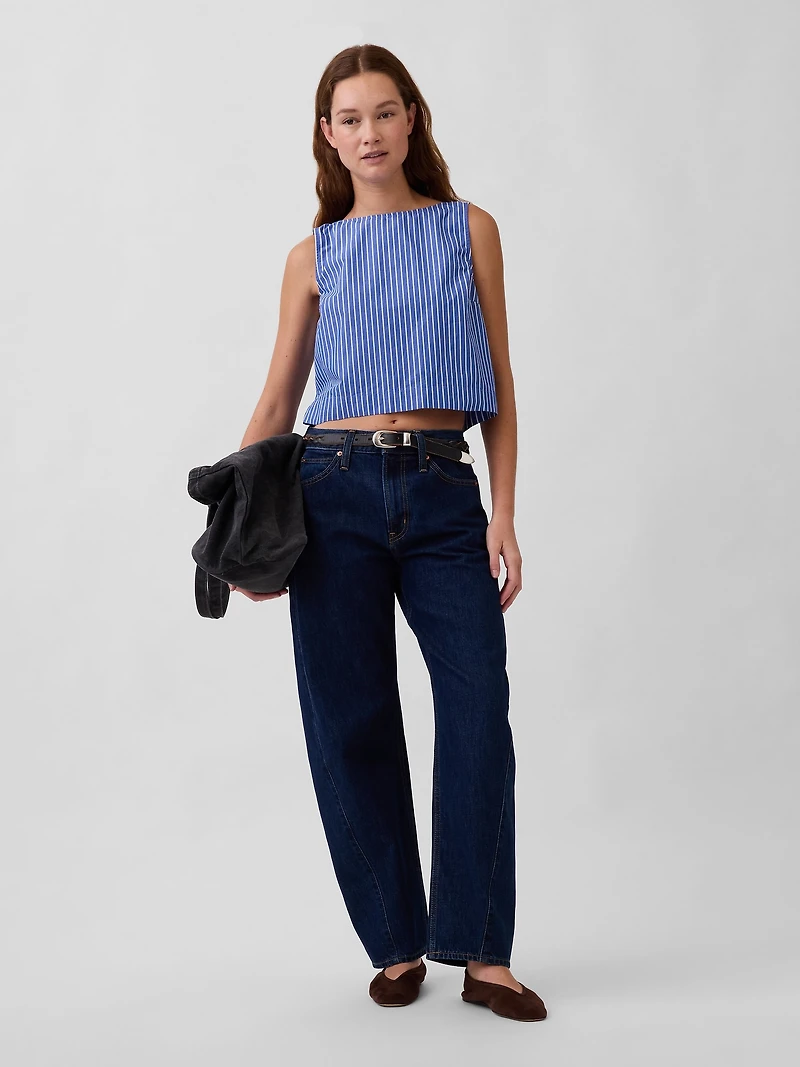 Poplin Boatneck Shell Tank Top