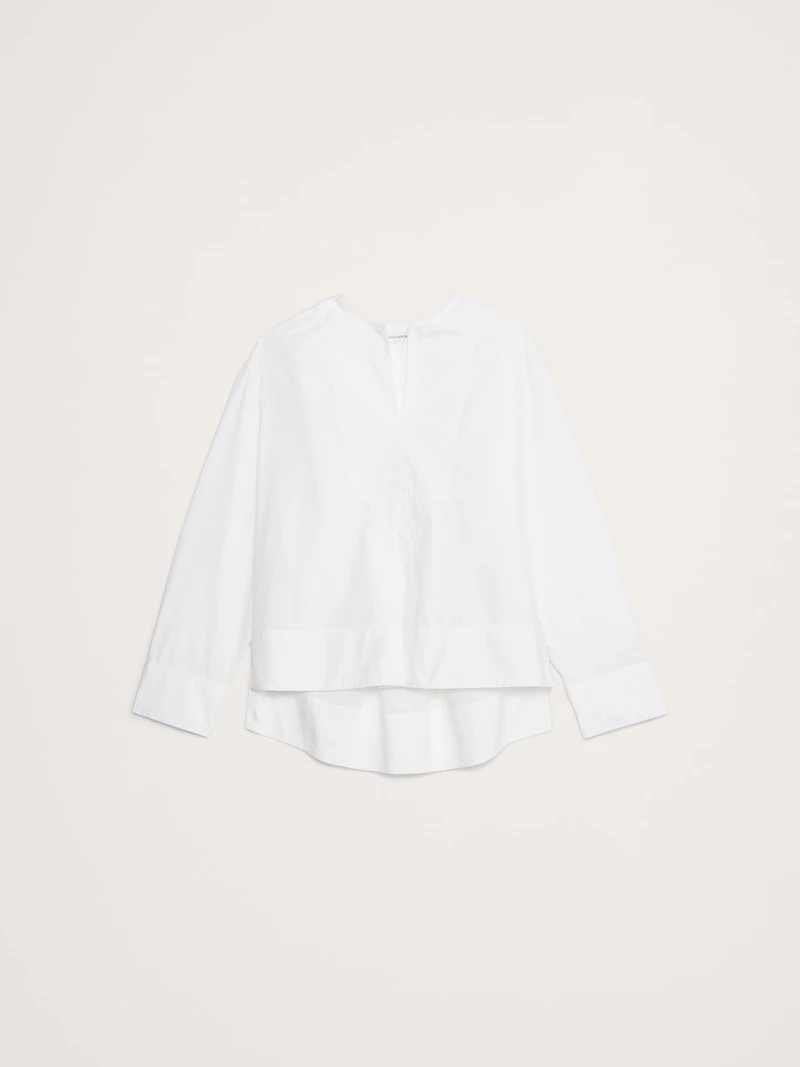 Cotton Poplin Popover Top with Rolled Cuffs