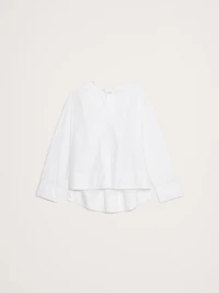 Cotton Poplin Popover Top with Rolled Cuffs