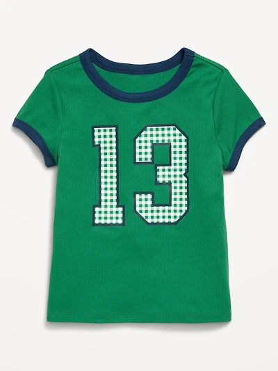 Fitted Short-Sleeve Ribbed Graphic Ringer T-Shirt for Girls