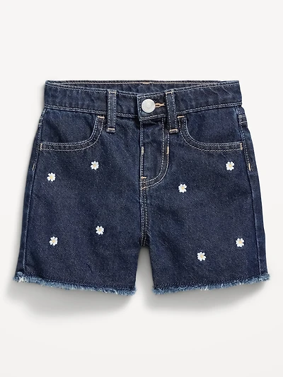 Embroidered Frayed-Hem Jean Shorts for Toddler Girls