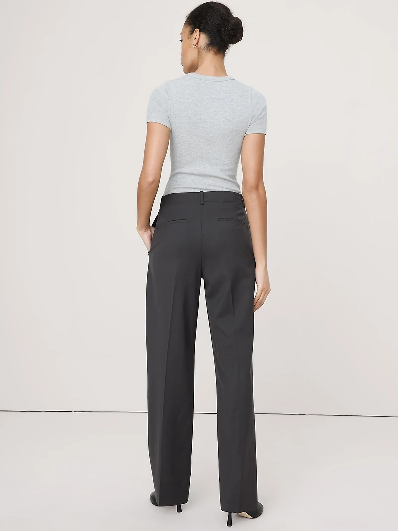 High-Rise Modern Straight Italian Lightweight Wool Pant