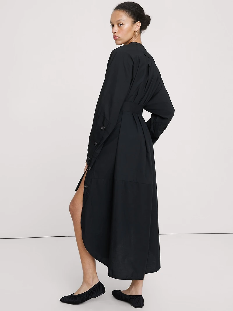 Cotton Poplin Big-Button Shirt Dress