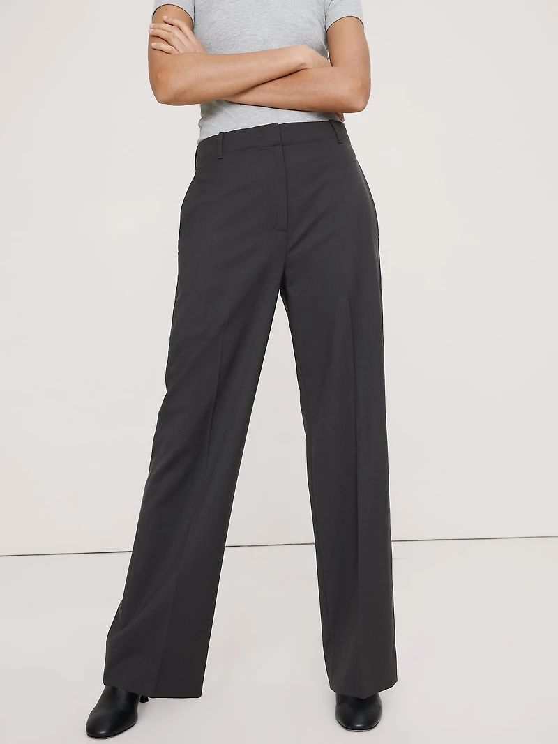 High-Rise Modern Straight Italian Lightweight Wool Pant