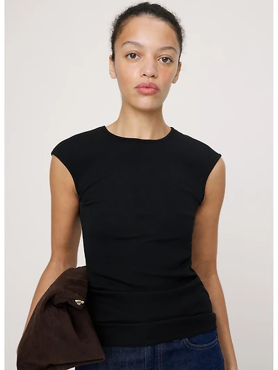 Ribbed Cap-Sleeve T-Shirt