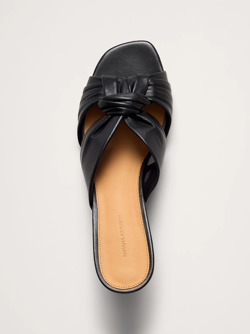 Italian Leather Soft-Knot Heeled Sandal