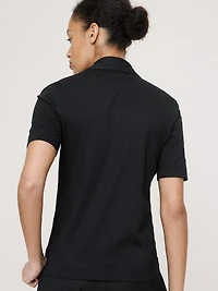 Silky Cotton Short-Sleeve Button-Down Top