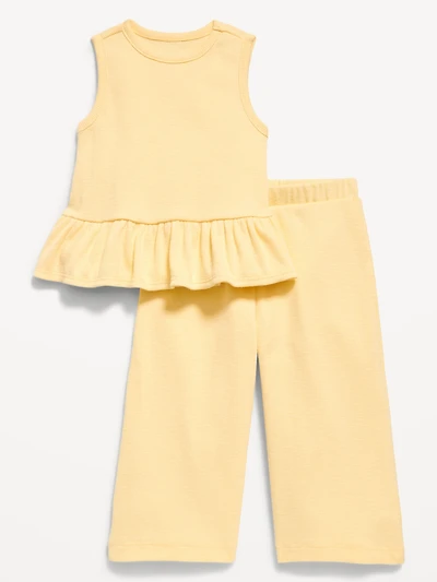 Sleeveless Ribbed Peplum Top and Pants Set for Baby