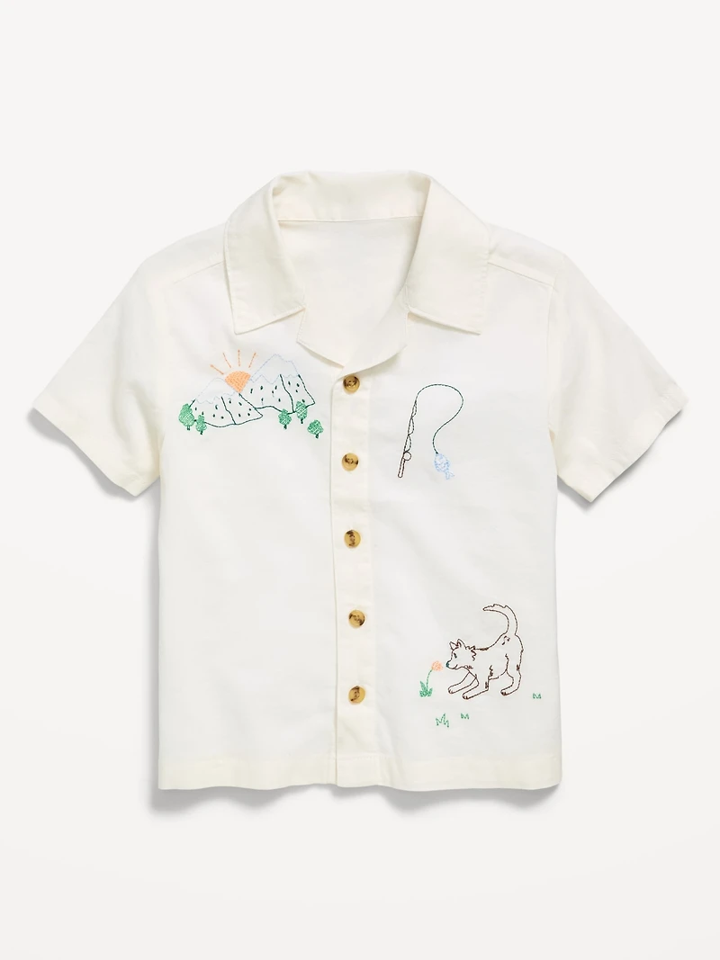 Short-Sleeve Embroidered Shirt for Toddler Boys