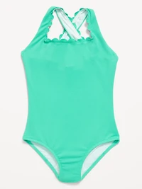 Textured Scallop Cross-Back One-Piece Swimsuit for Girls