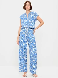 High-Waisted Crinkle Gauze Barrel Ankle Pants