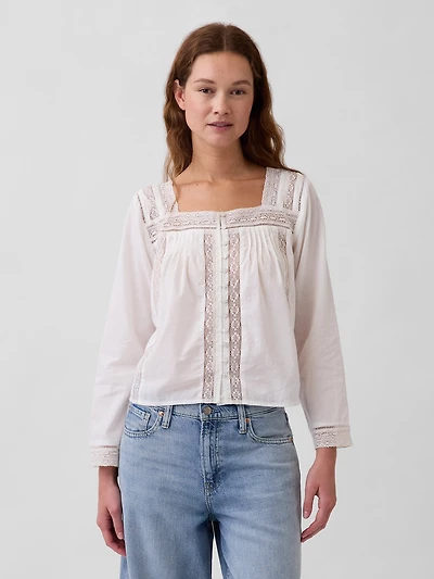 Lace-Trim Square-Neck Top