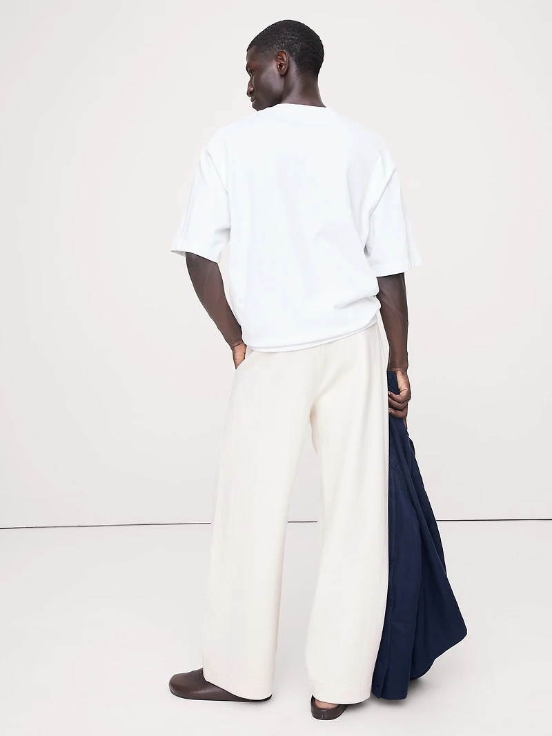 Crinkle Cotton-Wool Pleated Pull-On Pant
