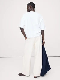 Crinkle Cotton-Wool Pleated Pull-On Pant