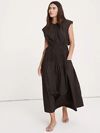 Smocked Cotton Poplin Maxi Dress with Open Back