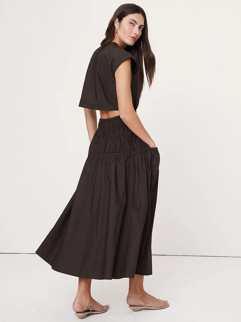 Smocked Cotton Poplin Maxi Dress with Open Back
