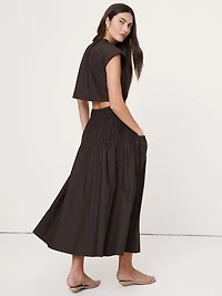 Smocked Cotton Poplin Maxi Dress with Open Back