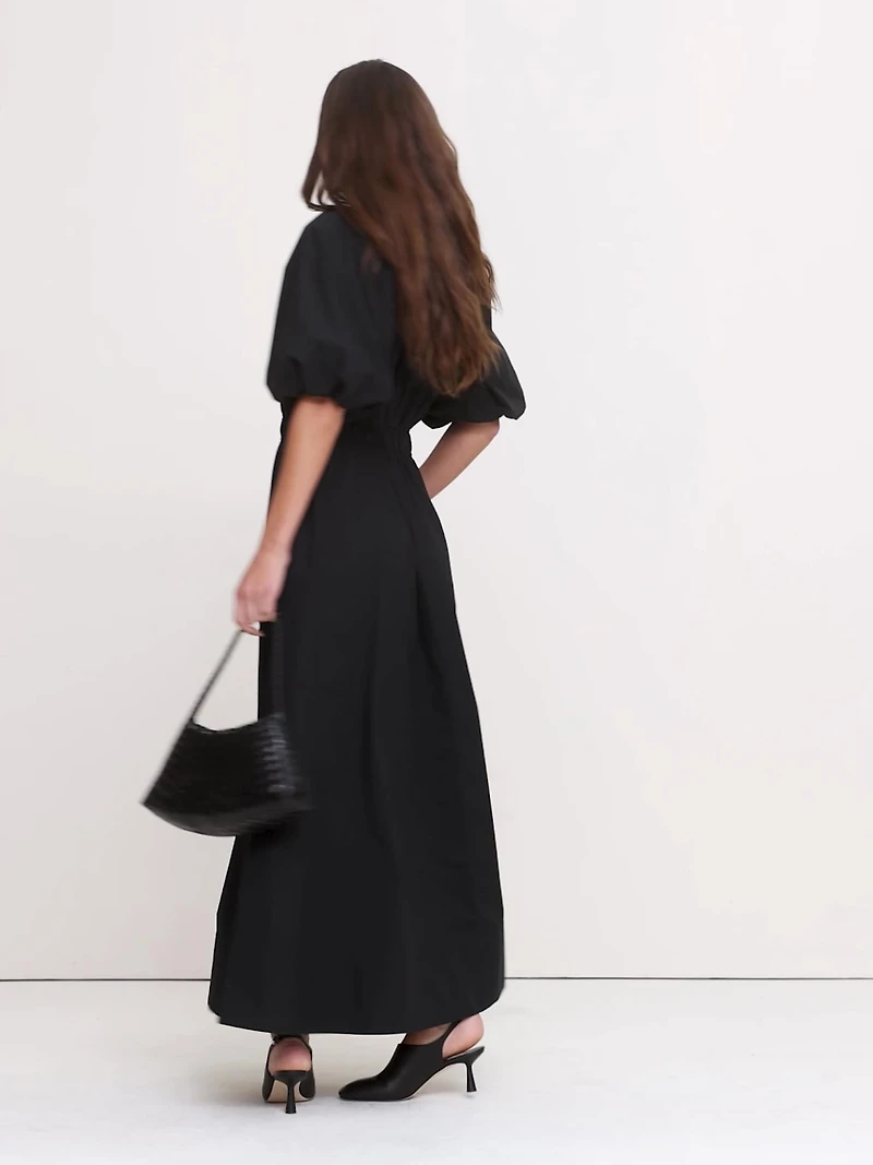 Cotton Poplin Puff-Sleeve Maxi Dress